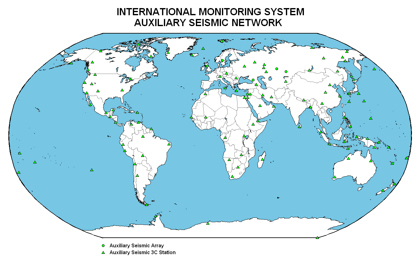 The global distribution of the auxiliary IMS seismic network